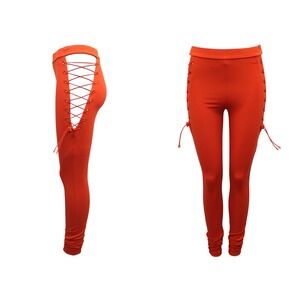 Puma Fenty by Rihanna Leggings Women Small Orange Side Lace Up Cutout Athleisure